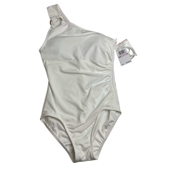 MICHAEL Michael Kors One Shoulder Underwire One Piece Swimsuit White Size 6 New - Picture 1 of 8